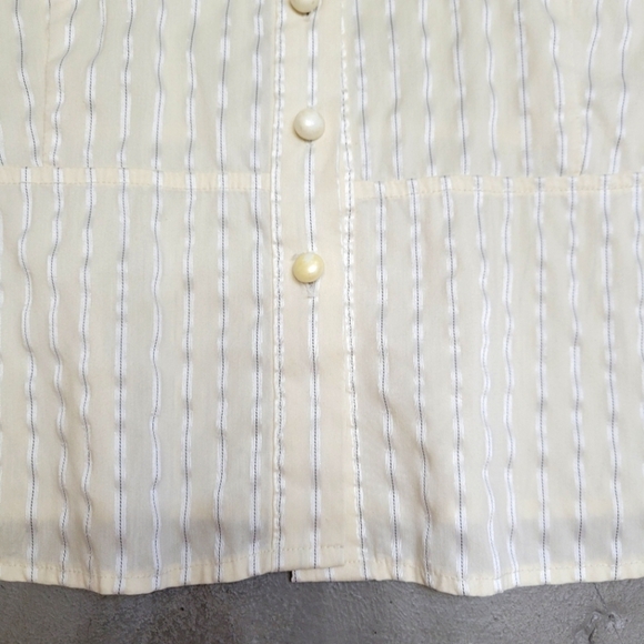 ITALIAN FABRIC Adorable Stripe Peplum Blouse with Pearl Buttons Size M - Picture 4 of 11